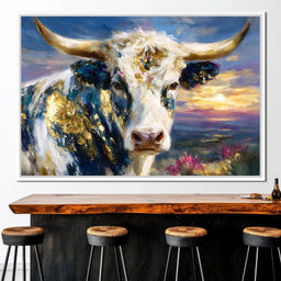 Golden Highland Cow Sunset - NicheCanvas