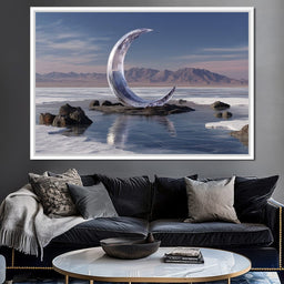 Silver Crescent Over Salt Flats - NicheCanvas