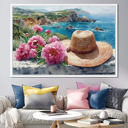 Seaside Blooms and Straw Hat - NicheCanvas