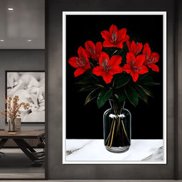Scarlet Blooms in Glass Vase - NicheCanvas
