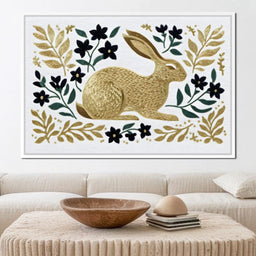 Golden Hare Botanical Folk Scene - NicheCanvas