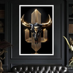 Golden Bull Deco Skull Majesty - NicheCanvas