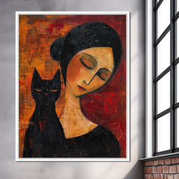 Contemplative Harmony with Cat - NicheCanvas