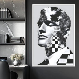 Monochrome Checkerboard Mindscape - NicheCanvas