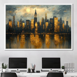 Golden Metropolis Reflection - NicheCanvas