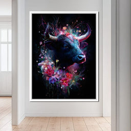 Cosmic Floral Bull Radiance - NicheCanvas