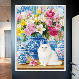 Floral Harmony and Feline Charm - NicheCanvas