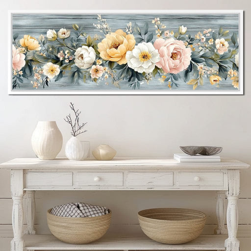 Floral Harmony on Weathered Wood Canvas Print