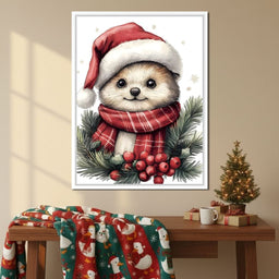 Jolly Winter Pup With Holly - NicheCanvas