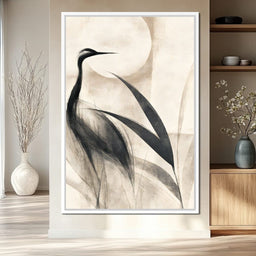 Lone Crane Watching The Pale Disc - NicheCanvas