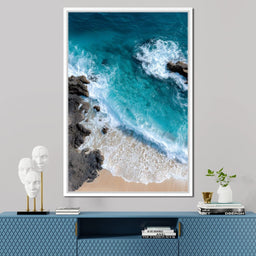 Turquoise Tide on Rock Shore - NicheCanvas