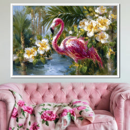 Tropical Flamingo Oasis Glow - Neal Hackett - NicheCanvas