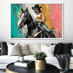 Golden Rider on Midnight Steed - NicheCanvas