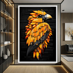 Golden Parrot Geometric Symphony - NicheCanvas