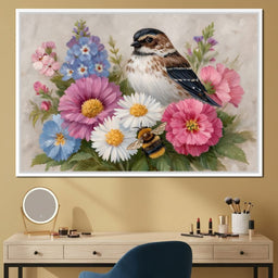 Garden Sparrow and Bumblebee - NicheCanvas
