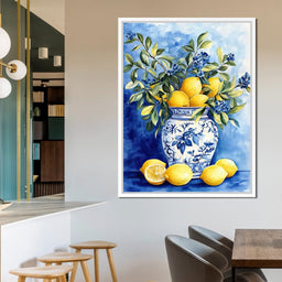 Lemon Bouquet in Porcelain Vase - Wildrose Creations - NicheCanvas