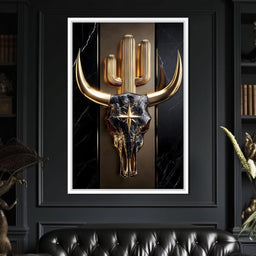 Golden Bull Skull Desert Icon - NicheCanvas
