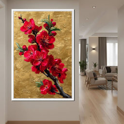 Golden Sakura Blossom Branch - NicheCanvas