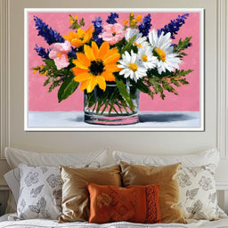 Pink Bouquet Sunflower Daisies - NicheCanvas