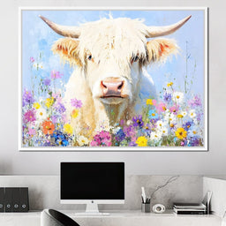 Highland Cattle Wildflowers - NicheCanvas