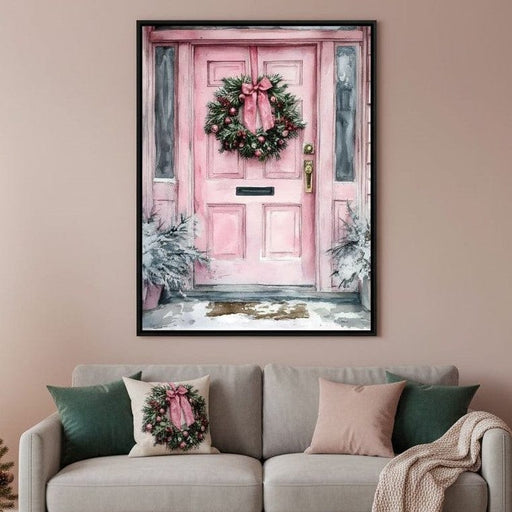 Winter Welcome Pink Door Canvas Print