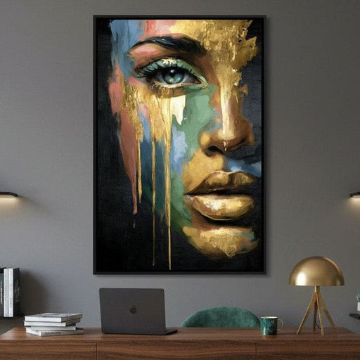 Radiant Gold Drip Face Painting Canvas Print