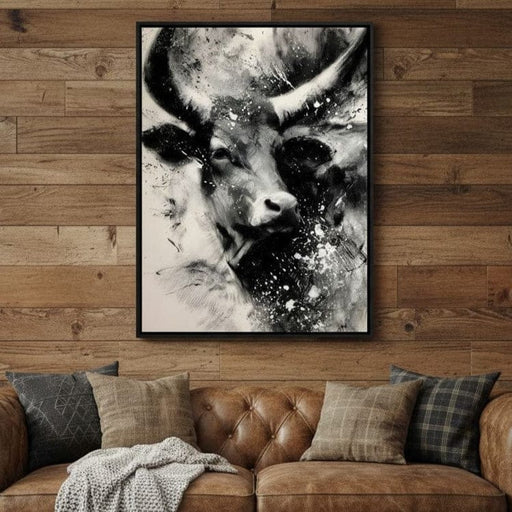 Monochrome Bull Force Unleashed Canvas Print