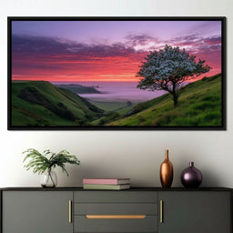 Blossom Tree Over Misty Hills