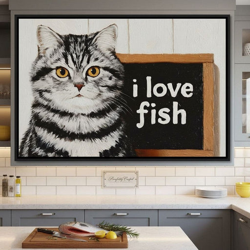 Tabby Cat Loves Fish Canvas Print