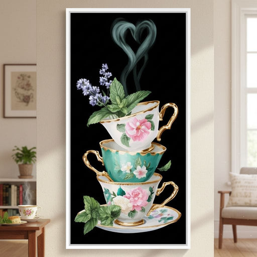 Golden Teacups Botanical Romance Canvas Print