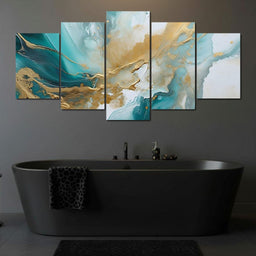 Oceanic Gold Turquoise Abstract - NicheCanvas