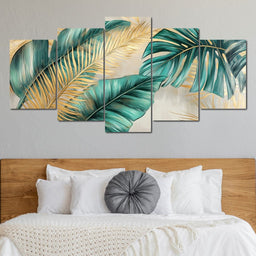 Golden Tropical Leaves Harmony - NicheCanvas
