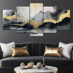 Golden Peaks Abstract Mist - NicheCanvas