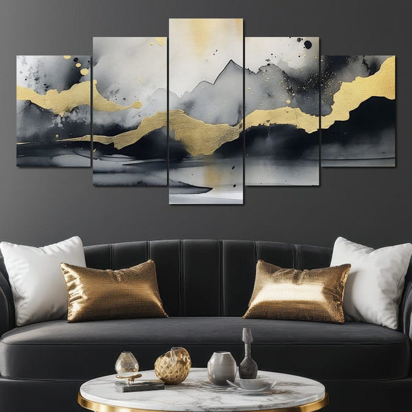 Golden Peaks Abstract Mist | NicheCanvas