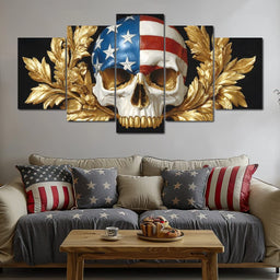 Patriot Skull Gold Laurel Glory - NicheCanvas