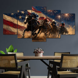 Thundering Hooves Under Patriotic Skies - NicheCanvas