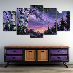Silver Birch Under A Violet Galaxy - NicheCanvas
