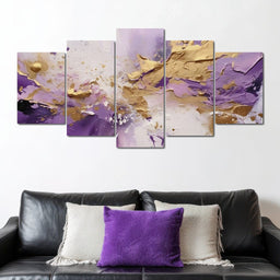 Golden Lavender Abstract Splash - NicheCanvas