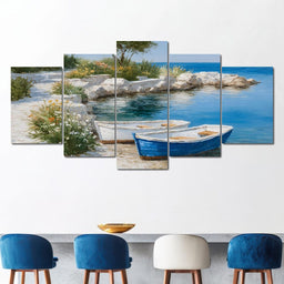 Tranquil Coastal Rowboats Escape - NicheCanvas