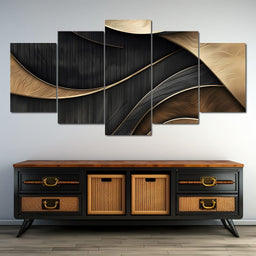 Grey and Gold Wooden Waves 002 - Johanjjf - NicheCanvas