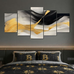 Modern Gold Black Fluid Waves - NicheCanvas