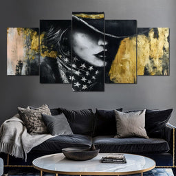 Golden Cowgirl Noir Star Silhouette - NicheCanvas