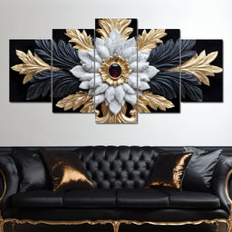 Baroque Marble Gold Ruby Emblem - NicheCanvas