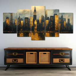 Golden Metropolis Reflection - NicheCanvas