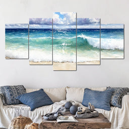 Ocean Waves Sunlit Horizon - NicheCanvas