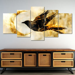 Golden Flight Under Crescent Moon - NicheCanvas