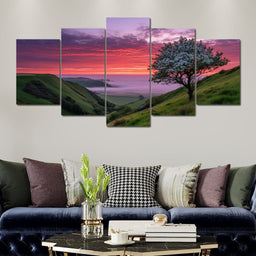 Blossom Tree Over Misty Hills - NicheCanvas