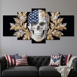 American Flag Skull Baroque Gold - NicheCanvas
