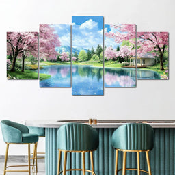Cherry Blossom Lakeside Harmony - NicheCanvas
