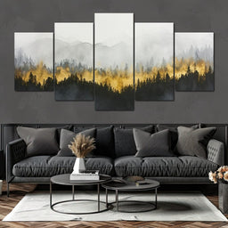 Radiant Mist Over Pine Peaks - NicheCanvas